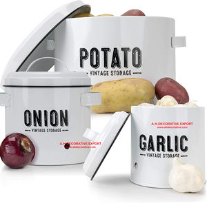 Bote de Metal de decoración con acabado de Color blanco de alta calidad, con tapas, para almacenamiento de cebolla y ajo, nuevo - Product Image 1