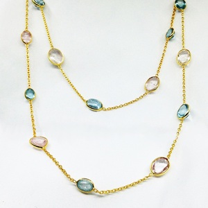 Collar de cadena larga de aguamarina, morganita de Plata de Ley 925, para uso diario - Product Image 2