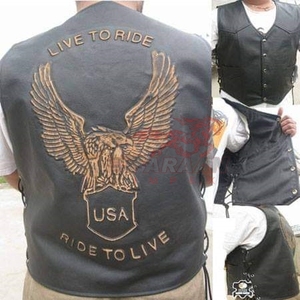 Gilet de motard en cuir véritable pour hommes, adultes, gilet en relief - Product Image 1