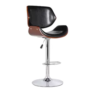 Modern Commercial Luxury Adjustable Wood Bar Chair with Backrest Office Hall Bar Stool