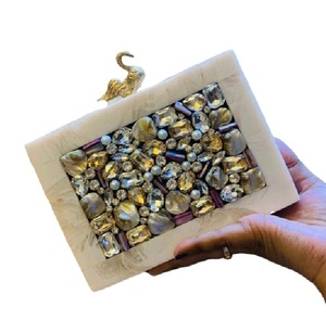 <b>White</b> Glitter Rhinestone Resin <b>Women</b> Hand <b>Bag</b> Best Quality Clutch <b>For</b> Wedding Parties Anniversary Use High Profile Product - Product Image 6