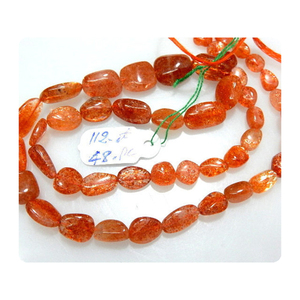 Premium 14 pulgadas Strand Sun Stone Cuentas de piedras preciosas sueltas Natural Smooth Nugget Piedra de Sol de alta calidad Piedra preciosa - Product Image 1