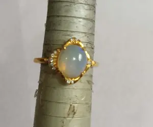 Cincin batu bentuk Oval Opal Etiopia gaya Modern perhiasan cincin Prong berlapis emas perak 925 tampilan tinggi cincin zirsin