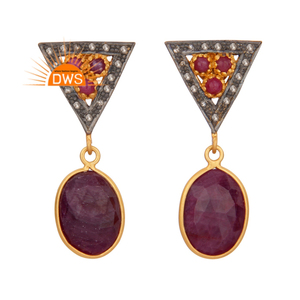 Pendientes de plata de ley 925 con piedra de rubí Natural, joyería de boda - Product Image 1