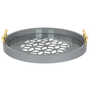 Plateau de service décoratif en métal |   Organisateur de table multifonctionnel Art Déco avec poignées dorées, centre de table décoratif pour la maison - Product Image 1