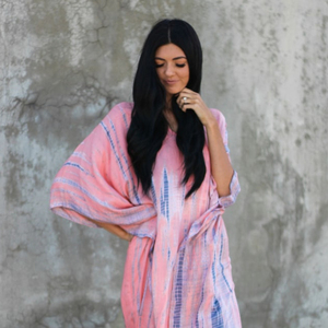 Dernière collection chaude Tie Dye Kaftan tissu rayonne col en V manches courtes maillot de bain femme doux naturel confortable couverture de plage - Product Image 1