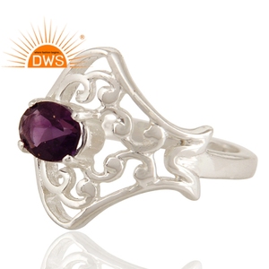 Bague de Cocktail en argent massif, pierre précieuse d'améthyste naturelle, perle ovale, bijoux pour filles, vente en gros - Product Image 3