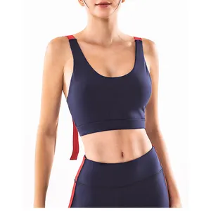 Consegna rapida reggiseno sportivo ad alto impatto Top Fitness donna Racerback Crop Top elasticizzati abbigliamento da palestra allenamento reggiseno Yoga imbottito