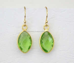 Boucles d'oreilles en argent sterling 925 avec lunette en or vermeil avec pierre précieuse de quartz péridot pour les fêtes de mariage ou les cadeaux - Product Image 3