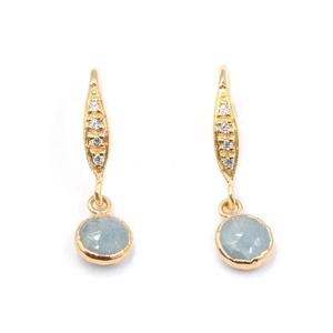 Aguamarina con plata esterlina Zircon Ear Wire Forma redonda Pendiente galvanizado de oro - Product Image 1