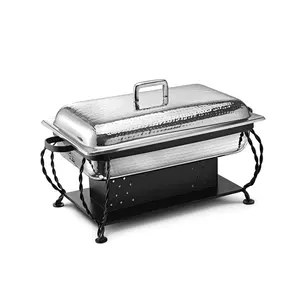 Top Trend ing Hammered Food Container Chafing Dish Esstisch platte Rechteckige Food Warmer Chafing Dish mit Brennerst änder