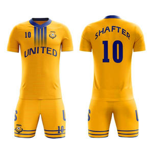 Conjunto de camiseta de fútbol amarillo 100% poliéster transpirable secado rápido Anti-UV diseño personalizado ropa deportiva - Product Image 1