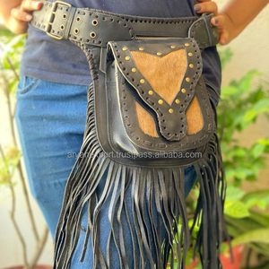 Black Leather Hip <b>Pocket</b> <b>Belt</b> Hand Stitched Waist Bags Hair on <b>Belts</b> Waist Bags Unisex - Product Image 1