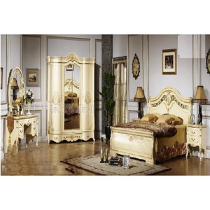 Muebles de dormitorio de aspecto francés tallado a mano, conjunto de muebles de dormitorio de madera de teca tallada a mano, tamaño Queen, europeo - Product Image 1