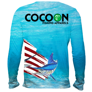 2025ใหม่เสื้อตกปลารังไหมพิมพ์ลายคุณภาพพรีเมี่ยมงานศิลป์สั่งทำธงสหรัฐอเมริกามาร์ลินสำหรับตกปลา - Product Image 2