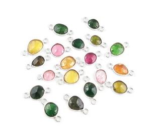 Conectores de bisel de gemas para pulsera, Plata de ley, Multi turmalina, forma libre, 8-12mm - Product Image 1