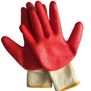 Cheap 10 Gauge Knitted White Cotton Red Latex Rubber Gloves Coated Labor Hand Protective Safety Work Gloves Guantes