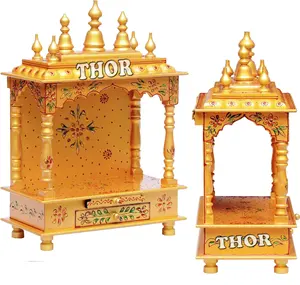 Handcrafted New Style Wooden Temple/Home Pooja Mandir/Golden Polished Bedroom for Home & Office Decor