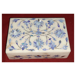 Blue Flower Design Mother of Pearl Marble Jewelry <b>Box</b> - Product Image 1