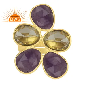Lemon Topaz and Amethyst Gemstone <b>925</b> <b>Silver</b> Gold Plated Cocktail <b>Ring</b> Wholesaler For Women Gift For Her Dainty Collection - Product Image 1