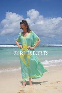Rafraîchir Menthe Côté Fente Marque Nouveau Floral Brodé Sexy Robe Maxi Femmes Mode Offre Spéciale Été Vacances Plage Porter Longue Caftan - Product Image 5