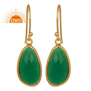 Pendientes de gota de GEMA de ónix verde Natural, fabricante de joyería, Plata de Ley chapada en oro de 18k, joyería artesanal al por mayor - Product Image 1