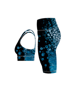 Women's Crew Neck High Waist <b>Blue</b> Bubble Print Yoga Set Sports <b>Bra</b> Capri Leggings Spandex/Polyester Quick Dry Activewear 2026 - Product Image 4