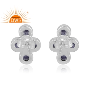 Boucles d'oreilles clous en argent sterling 925 oxydé avec pierre précieuse naturelle Tanzanite, fabricant de bijoux indiens - Product Image 5