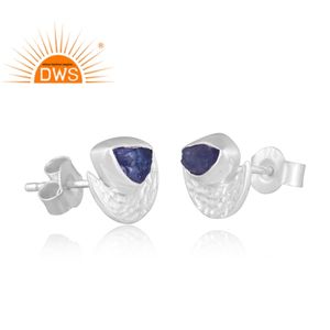 925 <b>Fine</b> Sterling Silver <b>Stud</b> <b>Earring</b> Rough Tanzanite Gemstone <b>Earring</b> Gemstone Jewelry Manufacturer - Product Image 2