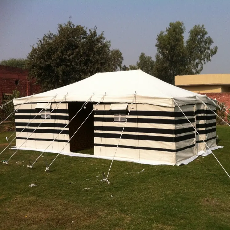 伝統的なアラビアの豪華なキャンバス屋外砂漠のキャンプテントアラビアの黒と白のストライプのカスタマイズされたテント