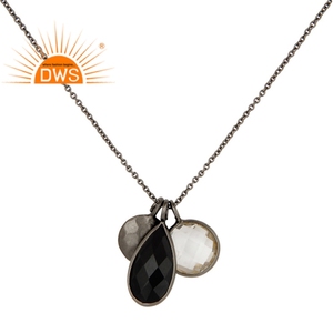 Collier en argent Sterling 925 noir, 1 pièce, Quartz en cristal d'onyx, pendentifs multiples, pierres précieuses, vente en gros - Product Image 1