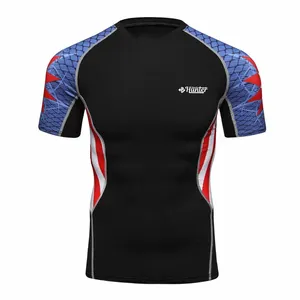 Groothandel Hoge Kwaliteit Custom Sport Compressie Shirt Halve Mouw Mannen Zwart Fitness Shirt