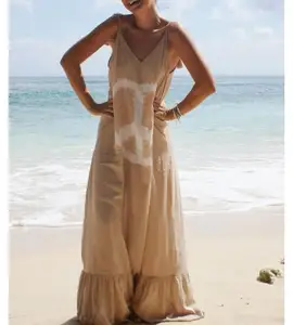 Vestido longo de marca exclusiva para mulheres, roupa de festa na praia, gravata de raiom, 2020