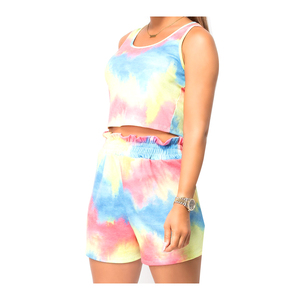 Chándal de teñido anudado para mujer, diseño personalizado de alta calidad, Top corto multicolor a la moda, con ajuste suelto, bolsa de papel, cintura con volantes - Product Image 2