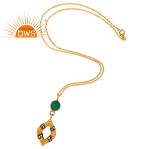 ชุดแต่งงานชุบทองเครื่องประดับเงินสเตอร์ลิงสีเขียวนิลพลอยจี้สร้อยคอสำหรับผู้หญิงเครื่องประดับผู้จัดจำหน่าย - Product Image 2