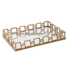 Ensemble de 2 plateaux de service en verre rectangulaire de couleur or, plateau de service pour bar et restaurant - Product Image 2