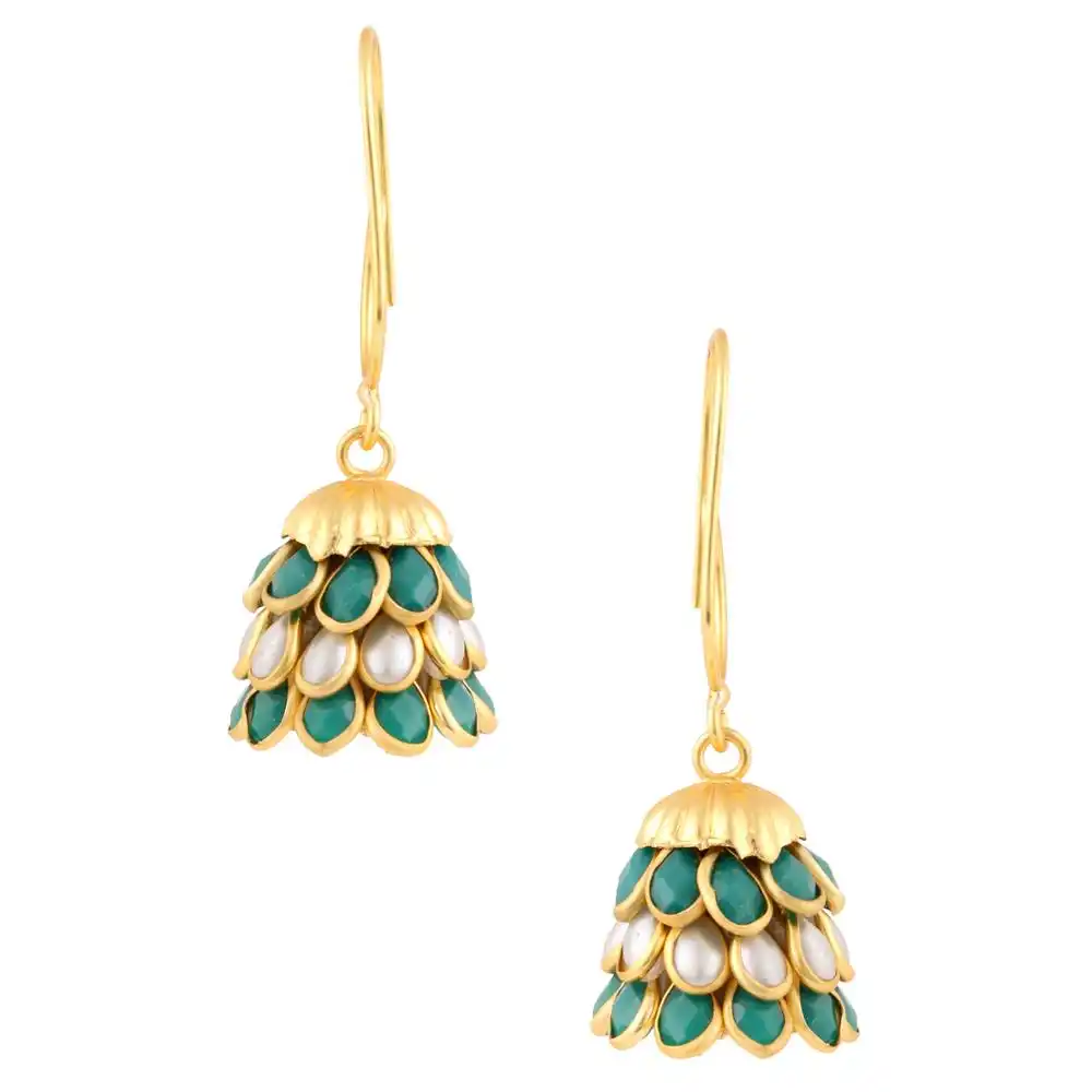 Efulgenz Indian Bollywood 14K Gold Plated Crystal Pearl Style Leaf Jhumka Big Earrings Jewelry Set