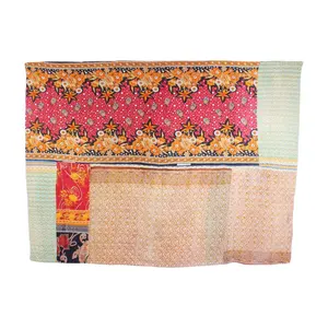 Hint el yapımı kantha atmak battaniye 100% pamuk yorgan hint geri dönüşümlü el dikişli ağır atmak eski sari battaniye yama çalışması