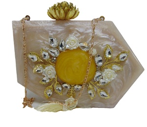 Flower decoration hexagonal Handmade Resin Acrylic Box Clutch with Pearly Surface <b>Handbag</b> - Product Image 1