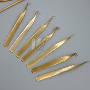 Pinzas de extensión de pestañas de acero inoxidable sostenibles chapadas en oro de alta calidad con logotipo personalizado para uso en cejas y pestañas - Product Image 5