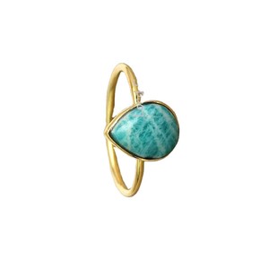 High Quality Natural Amazonite Solid 925 Sterling Silver Bezel Setting Pear Cabochon 18k <b>Gold</b> Plated Stacking <b>Vintage</b> <b>Ring</b> Women - Product Image 5