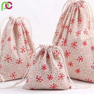 Sacs-cadeaux en coton Calico H70 W50 cm de haute qualité avec cordon de serrage Sacs à provisions de Noël écologiques avec logo personnalisé - Product Image 3