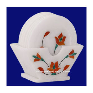 Dessous de verre en marbre poli fait à la main avec incrustation de MOP Beaux sous-verres en pierre Prix de gros Dessous de verre en incrustation de MOP - Product Image 1