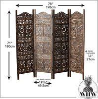 Paravent de séparation d'espace chic et traditionnel, imprimé Soleil Lune Étoile, à 4 panneaux, pliable, transparent, à coque fine, sculpté à la main