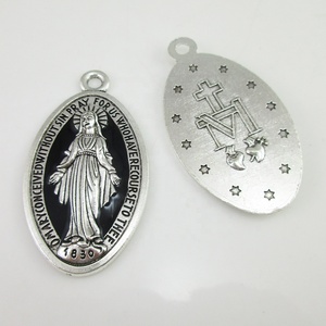 Miraculous Medaille oval in antike silber metall blau emaille H4.5cm - Product Image 2