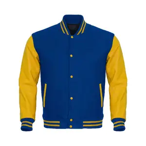 Veste de Baseball personnalisée et ajustée, avec manches en cuir jaune, pour hommes, 1 pièce - Product Image 1