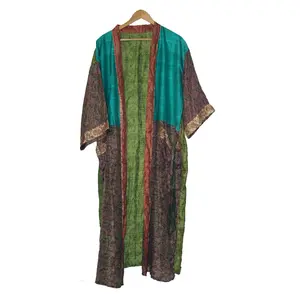 Hippie Vintage silk sari kimono women wear bathrobe nightwear gown Bohemian Sari Nightgown Women Beachwear Sexy Silk Kimono