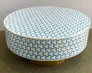 Table basse florale ronde en incrustation d'os de Offre Spéciale avec base en laiton meubles de salon traditionnels artisanat d'Inde - Product Image 3