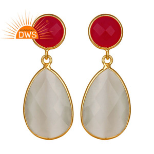 Pendientes de plata de primera ley con piedra lunar para mujer, aretes, plata esterlina 925, Circonia cúbica, zirconia, circonita, zirconita, color blanco, calcedonia - Product Image 1