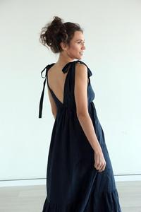 Melon été oeillet 100% lin solide longueur au sol sans manches robe sexy pour femmes - Product Image 4